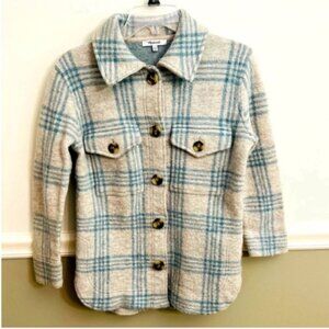 Women’s Madewell Boiled Wool Blue Grey Plaid Button-Up Shirt-Jacket XXS